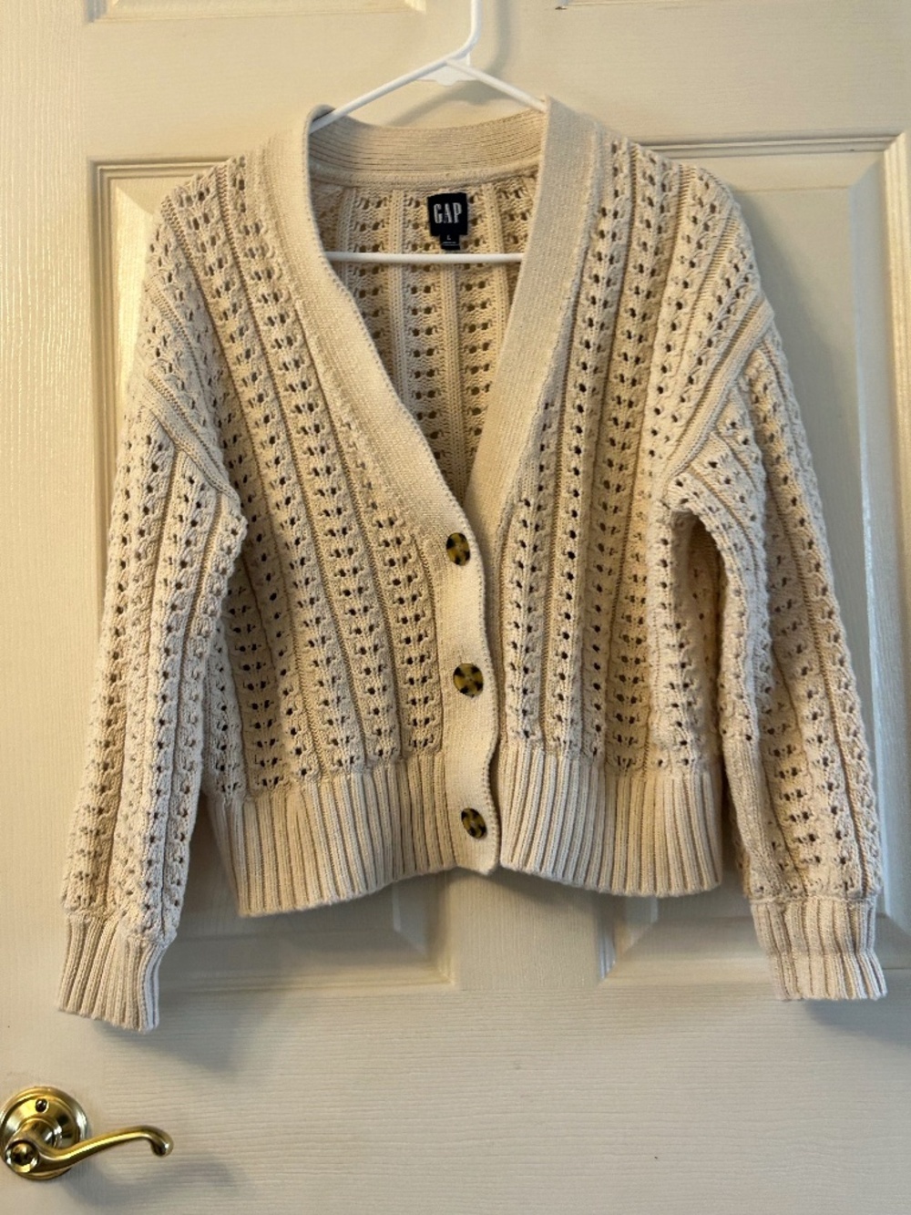 GAP Cream Open-Knit Button Front Cardigan
